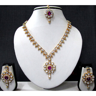                       Purple Stone Flower Pendant Necklace Set                                              