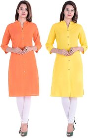 CHINMAYA Casual Solid Women Kurti  (Pack of 2, Orange, Yellow)
