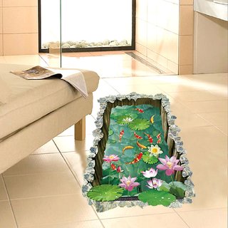 Buy Jaamso Royals 3d Fish Pond Floor Stickers Diy Home Decor Living Room Bedroom Kitchen Bathroom Tile Floor Wall Decals Self Adhesive Online 289 From Shopclues