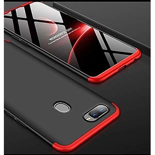 GKK Plastic 3in1 Slim Fit Double Dip Hard Back Cover for Oppo F9 Pro (Black and Red)