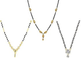 Sukkhi Sparkling Gold Plated Cz Solitaire Gold Color Alloy Only Mangalsutra Combo For Women Pack Of 3