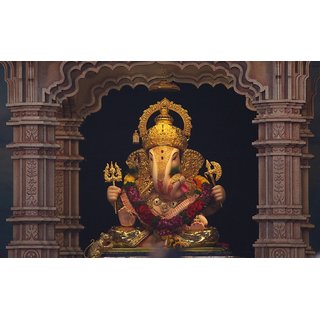 Ganesh Ji In Temple 300 Gsm Religious Wall Poster For Bedroom Livingroom Gym Office Of 300 Gsm Thick Paper Of 12x18 Inch Without Frame