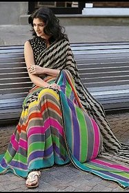 SVB Saree Multicolour Bhagalpuri Block Print Silk Saree With Blouse