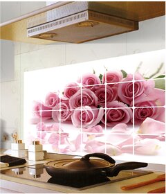 Removable Kitchen Oil Proof Decal Sticker Heat-Resistant Waterproof Tile Sticker Aluminium Foil wall Sticker ( Rose Flowers ) (60X90 CM)