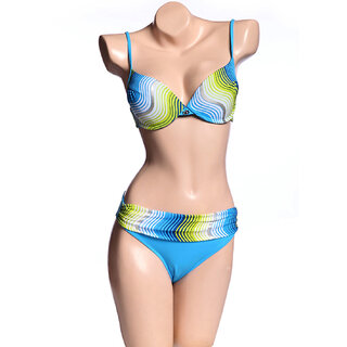                       Blue and yellow ripple attractive and affectionate bikini set                                              