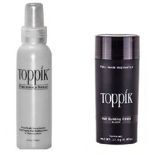 Topp-ikk Hair Building Fibers 27.5gm Black Color And Toppik Fiber Hold Spray 118ml