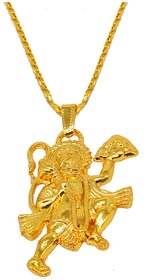 Men Style Lord Hanuman Bajrang Bali With Chain Gold Brass Necklace Pendant For Men And Women