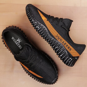 Woakers Men's Black Stylish Sneakers Sport Shoes