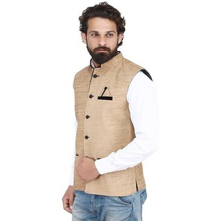 Buy Men's Nehru and Modi Jacket Waistcoat Cream Color Ethnic Half ...