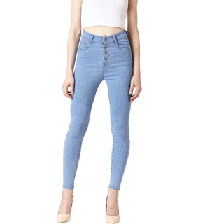                       Miss Chase Women's Light Blue Skinny High Rise Distressed Ice Wash Regular Length Denim Jeans                                              
