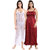 Pack of 2 Maroon & White Satin-Net Nighty With Panty For Women by Be You