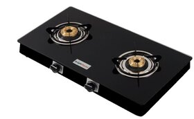 Brightflame Tulip 2 Burner ISI Mark Black Glass Gas Stove For LPG Customer ( CI Burner)