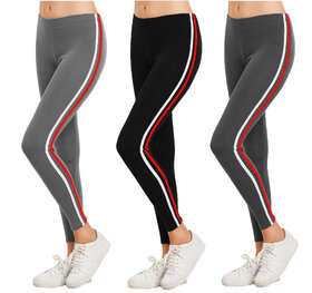 Eazy Trendz Exclusive Womens Jogger Gym Yoga Sports  Fitness Cashual All Purpose Side Striped Ankle Length Leggings Tights with Stretchable Thick Spandex Rib Cotton Fabricating (Free Size) (Pack of 3)