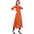 Lopa Women's Flared Long Printed Stylish Orange Kurta