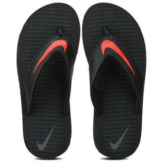 black and red nike flip flops