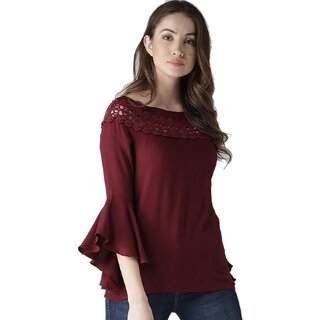 Raabta maroon off shoulder top with printed straps hot sale