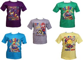 Pari  Prince Kids Printed Cotton T-Shirts Pack of 5 (Assorted Color)