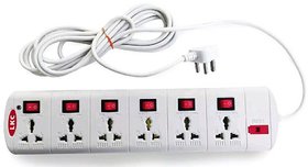 EXTENSION CORD LKC POWER STRIP COMPUTER MULTIPLUG 4 METER 6 Socket with 6 Switch