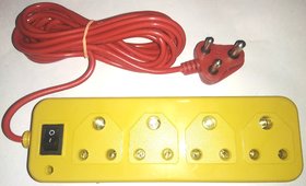 Extention Cord/Bord,4 Socket With Master Switch,LED Indicator, Hard Fiber Body, Brass Metal Pin,Aprox 5 Yard Long Wire