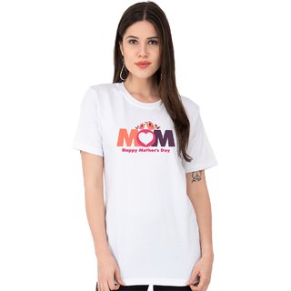 Ezellohub Happy Mother's Day (MOM) Printed Round Neck Half Sleev White T-Shirt for Mother's/Women/Girl