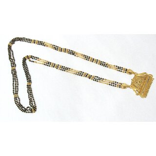                       Golden Pendant 3 Line Long Mangalsutra Necklace                                              