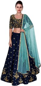 F Plus Fashion Blue Heavy Embroidered Women's Wedding Wear Semi Stitched Lehenga Choli .