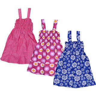 Kavya Baby Girls Cotton Sleevless Printed Frock  (Pack Of 3)