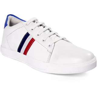 BUCIK Men's White Synthetic Leather Smart Casual Sneakers