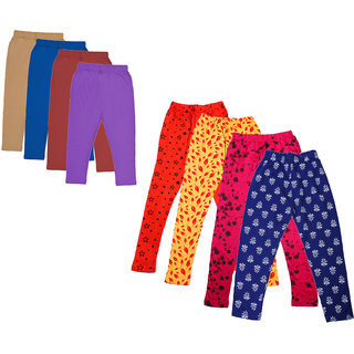 Kavya Girls Cotton Solid 3/4Th Capri And Printed Legging (Pack Of 8)