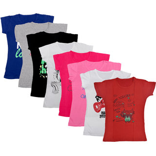 Kavya Girls Cotton Half Sleeves Printed T-Shirts Pack Of 8