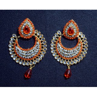 srissubh A1 moti work and gold plated earing for party wear for girls and womens,graceful moti work stone.orange colour