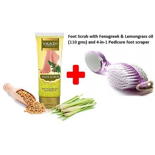 Vaadi Herbals Foot scrub cream (110gms) and 4-in-1 Foot Scraper Silica Sand Callus Remover Buff Nail Emery file (1pc) DE