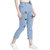 BuyNewTrend Roll Up Light Blue Drawstring Printed Jeans For Women