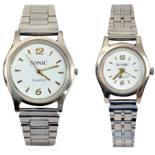 SONIC SILVER ROUND WATCH MEN LADIES COMBO