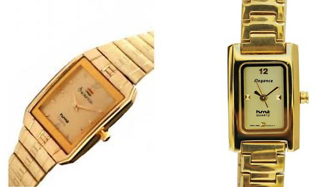 Buy H.M.T SQUARE DIAL Gold Plated Couple Watches Online 445