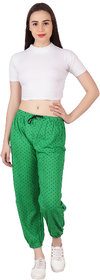 Womens Ishu Printed Cotton Track Pants Dark Green
