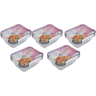 Freshee Pack of 5 x 10 Aluminium Silver Foil Container 250ml  Food Storage Disposable Containers with Lid For Kitchen