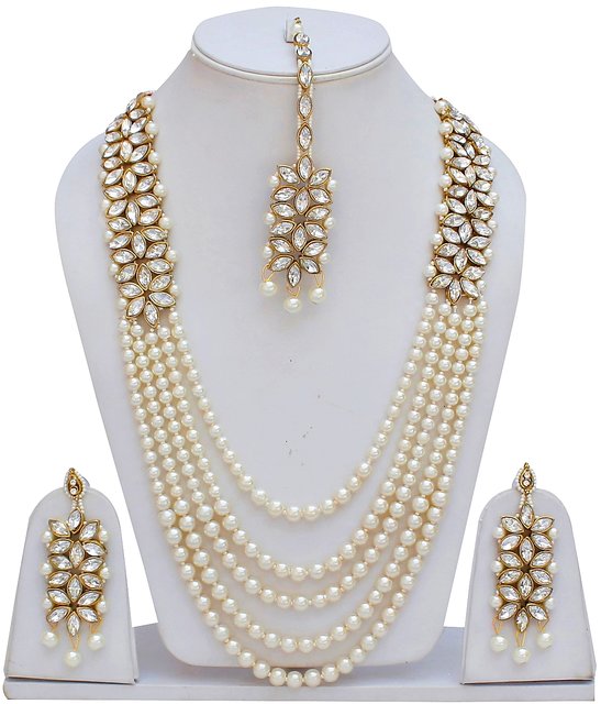 Details about   Necklace Set Layered Pearls Women Jewelry Chic Crystal White Pearl New