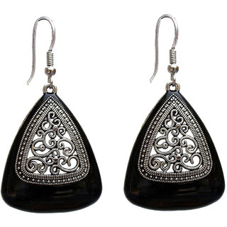 Lucky Jewellery Trendy Silver Oxidised Plating Black Color Earring For Girls & Women