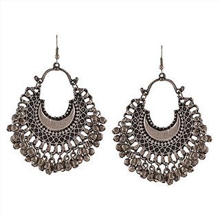 Afghani Silver Chandbali ghungroo Oxidized Earrings