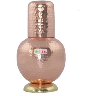 Hazel Copper Water Bottle Matka 750 ml with Glass