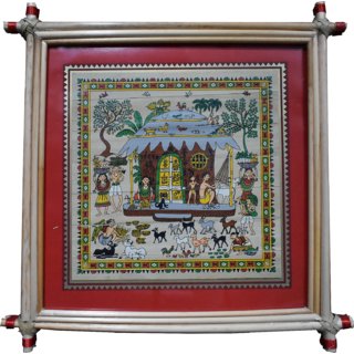 Village Kraft Tribal Village People Life Style on Pattachitra Palm Leaf Painting 22.86 x 22.86 cm