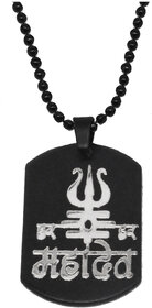 Men Style Lord Har Har Mahadev Shiva Trishul Locket Black Silver Stainless Steel Necklace Pendant
