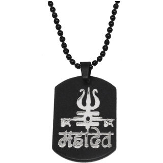 Men Style Lord Har Har Mahadev Shiva Trishul Locket Black Silver Stainless Steel Necklace Pendant
