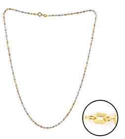 92.5 Sterling Silver Tricolor (Rose Gold, Gold and Silver Finish) Scalloped Barrel and Ball (XS) Chain for Women (16 inches)