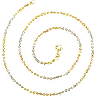92.5 Sterling Silver Tricolor (Rose Gold, Gold and Silver Finish) Balls-on-a-Loop (S) Chain for Women (16 inches)