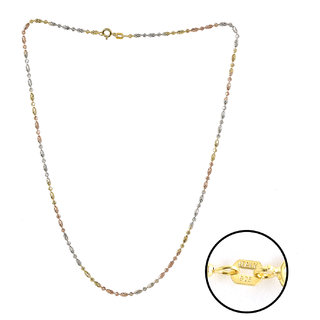 92.5 Sterling Silver Tricolor (Rose Gold, Gold and Silver Finish) Scalloped Barrel and Ball (XS) Chain for Women (16 inches)