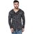 Paddle Up Charcoal Solid Hooded Cotton Cardigan for Men