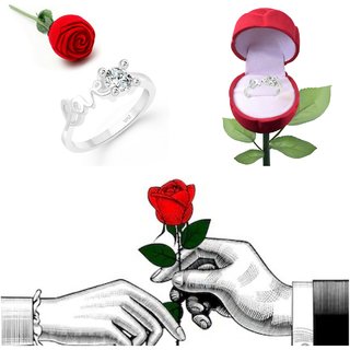 Vighnaharta Wedding proposal Gift Cz Rhodium Plated Alloy Heart Ring for Women and Girls with Fancy Rose Ring Box - [VFJ01355ROSE]