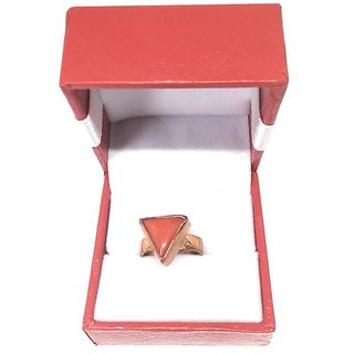                       Red Coral Triange Ring in Copper                                              